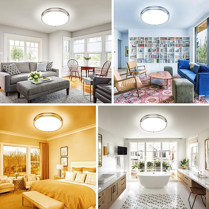 libtit 16Inch Flush Mount Ceiling Lights with Remote, 36W Dimmable LED Ceiling Light 3000K-6500K Adjustable, Large & Bright Brushed Nickel Light Fixture for Kitchen Bedroom LivingRoom