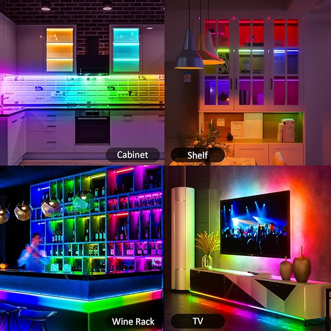 3 Pcs RGB Under Cabinet Lights Kit, Smart App and Remote Control Under Cabinet Lighting, Dimmable Under Counter Lights for Kitchen, Plug in LED Lights Bar for Cabinet, Counter, Workbench, Desk