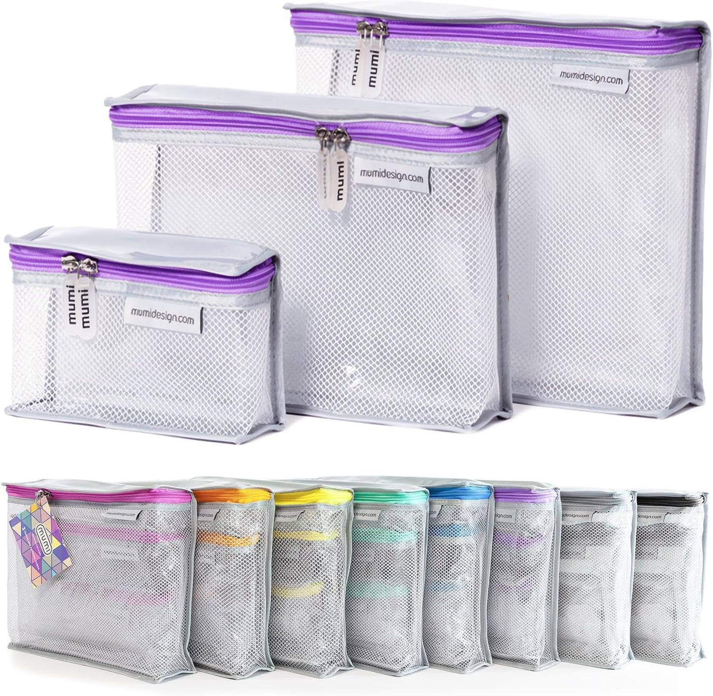 MUMI Travel Toiletry Bag Set of 3 â Clear TSA Approved Toiletry Bags for Women â Reusable Water-Resistant Makeup Organizer Pouches for Skincare, Cosmetics, Travel Accessories, Airport Packing - Purple