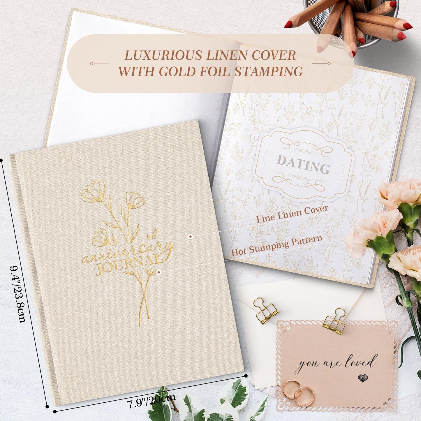 Lanpn Wedding Anniversary Journal Notebook - Linen First Year to 70th Anniversary Scrapbook Memory Book for Couples - Newlywed Marriage Journal Wedding Anniversary Book Gifts (Beige, 190 Pages)