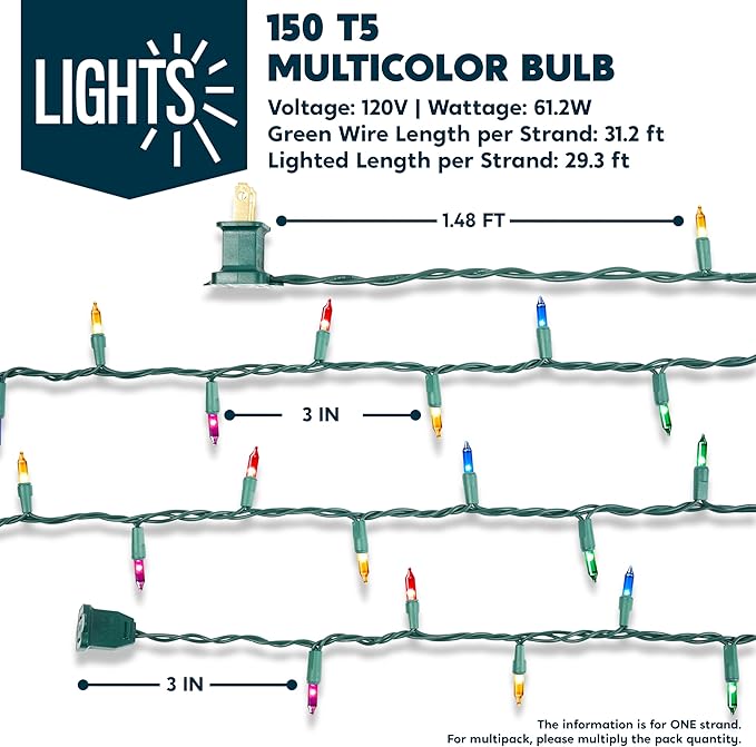 Joiedomi Multicolor Christmas String Lights,450(3x150) 93.6FT Christmas Fairy Tree Lights Plug in for Indoor Outdoor Xmas Decorations Patio Holiday Theme Party Yard House,Green Wire