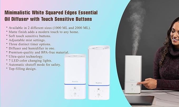 BlueHills Premium Set of Two Large 3000 ML and 2000 ML XL Essential Oil Diffusers Humidifier Combo for Large Room Home with Décor LED Lights Great Gift – Value Pack of White