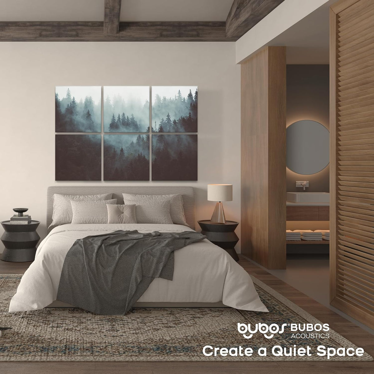 BUBOS 6 Pack Art Acoustic Panels Soundproof Wall Panel,70.8X47.2 Inches Large Sound Absorbing Panel,Self-adhesive Decorative Acoustical Wall Panels, Acoustic Treatment for Home Office(Foggy Forest)