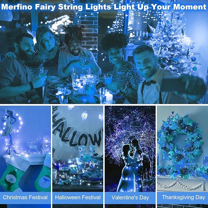 20 Pack Fairy Lights Battery Operated - 3 Speed Modes, 7Ft 20 LED String Twinkle Lights, Waterproof Copper Wire, Mini Firefly Light for Mason Jars Vases Christmas Decor,Blue