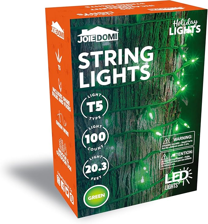 Joiedomi Green Christmas String Lights,100 Count 22.3FT Christmas Fairy Tree Lights Plug in for Indoor Outdoor Xmas Decorations Patio Holiday Theme Party Yard House,Green Wire