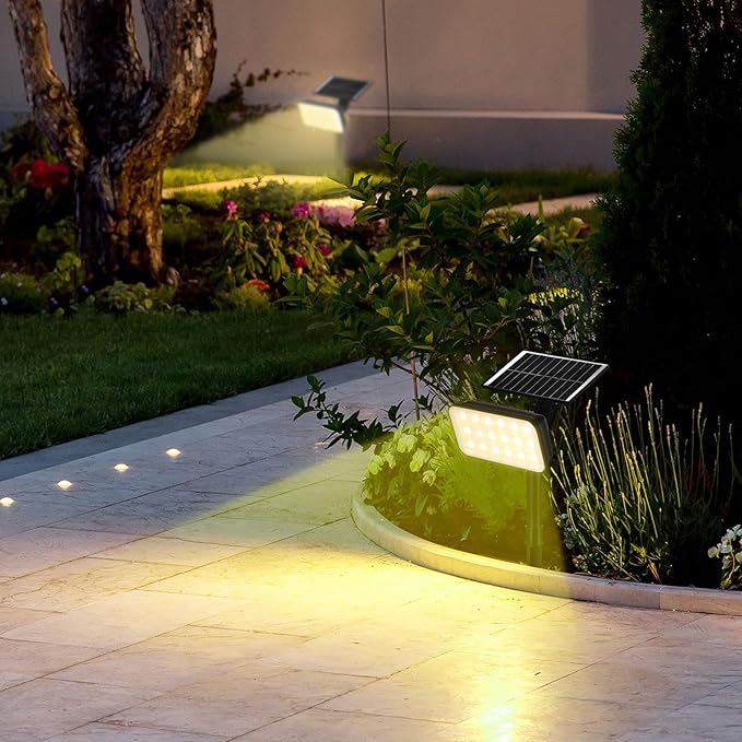 Solar Spot Lights Outdoor, 2 Pack Landscape Spotlights 3 Lighting Modes IP65 Waterproof Adjustable Solar Panel House Light for Yard Garden
