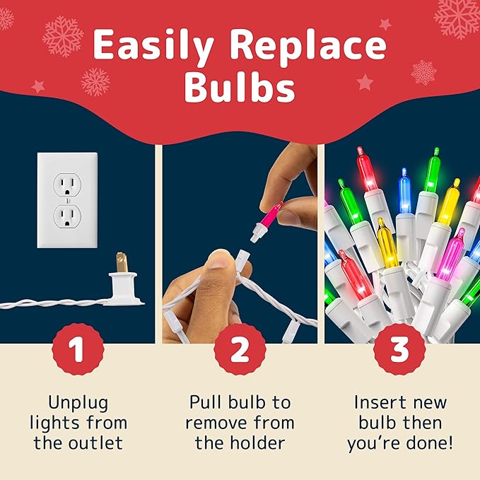 PREXTEX Multicolor String Lights (20 Feet, 100 Count) with White Cord - Indoor and Outdoor Colorful Twinkle Lights for Holiday Decor