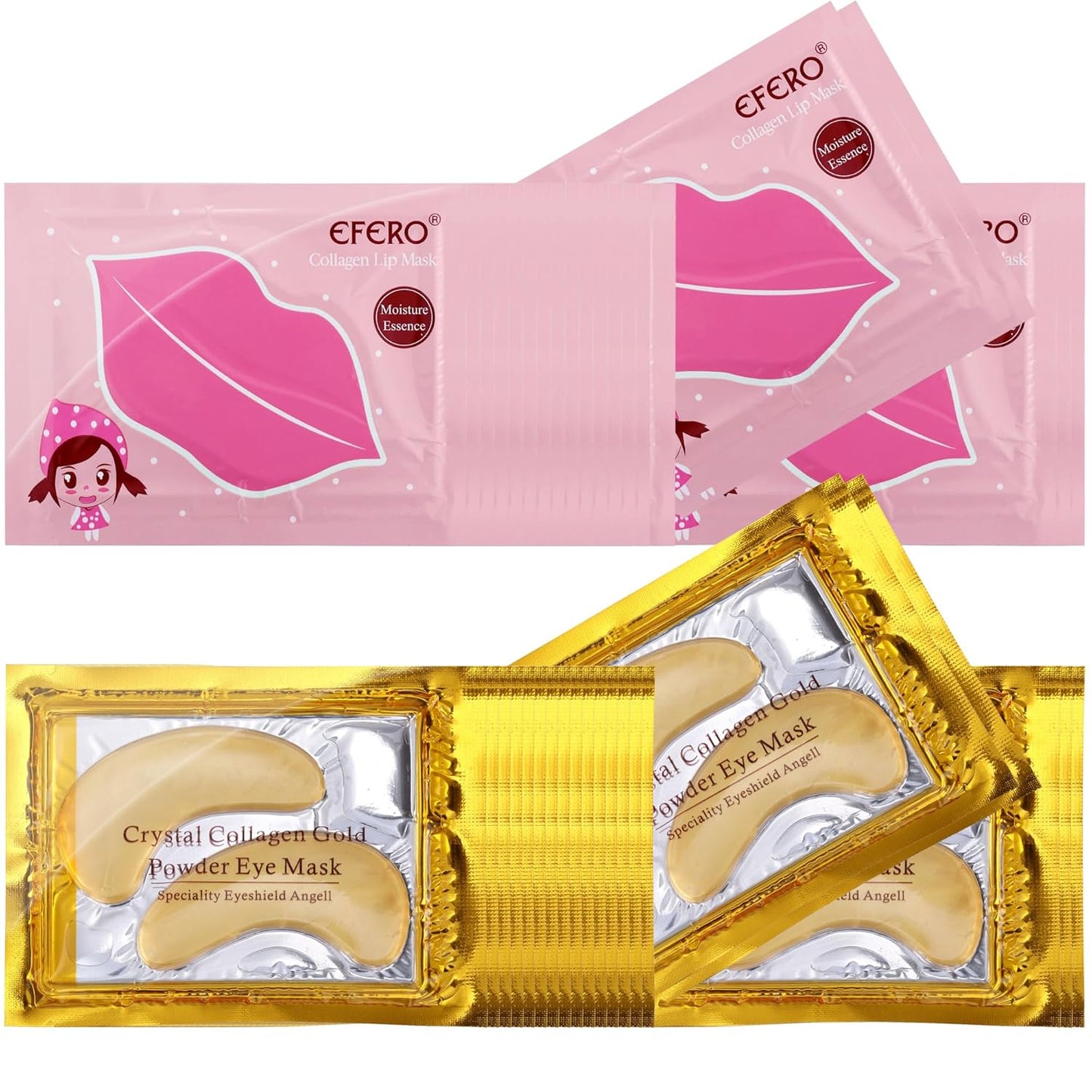 40 Pack Collagen Crystal Lip Masks,Gold Under Eye Masks Set Natural Moisturizing Gel Anti-Aging Anti Chapped Hydrating Reducing Puffiness Dark Circles Wrinkles Lip Eye Pads for Women and Men