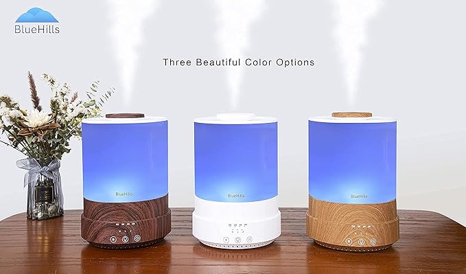 BlueHills Premium Set of 2 2000 ML and 2500 ML Large Essential Oils Diffusers for Big Rooms High Mist Output XL Capacity Adjustable Cool Mist Great Gift – Value Pack of 2 White