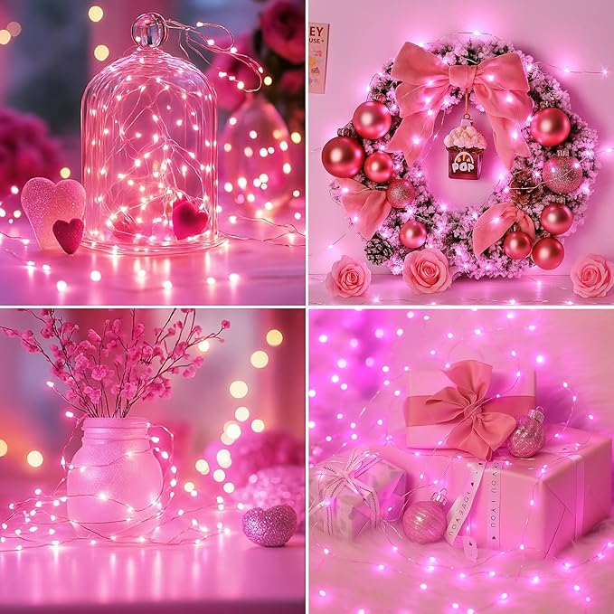 10 Pack Fairy Lights Battery Operated - 7ft 20 Led Twinkle Lights 3 Modes, Bulk Mini String Lights Waterproof for Mason Jars Vases DIY Party Wedding Decoration Christmas -Pink