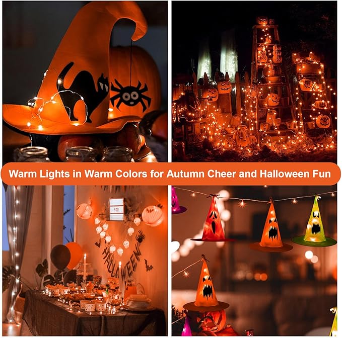 ZGWJ Fairy Lights Battery Operated, 50 Pack Twinkle String Lights 20 LED 7FT 3 Lighting Modes for Bedroom Decor, Easter, Halloween, Christmas, Party Indoor and Outdoor Decoration (Orange, 50PCS)