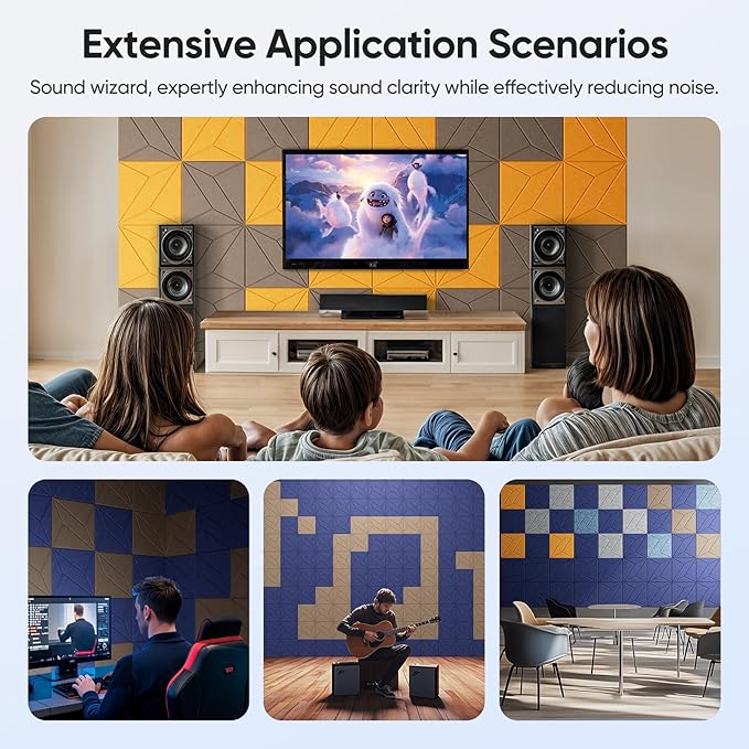 12 Pack 12" X 12" X 0.4" Acoustic Panels for Wall Sound Absorbing, P-Stripes Square Self-Adhesive Sound Panels, High Density Suitable for Multiple Scenarios(Dark Camel)