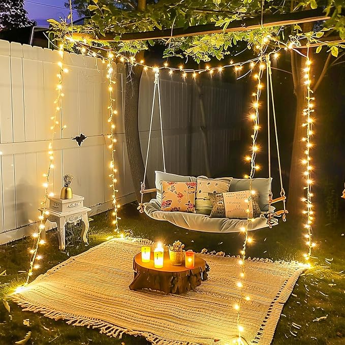 JMEXSUSS Warm White Christmas Lights for Bedroom, 300 LED String Lights Indoor Outdoor Waterproof Clear Wire, 8 Modes Fairy String Lights Plug in for Christmas Tree Bedroom Holiday Christmas Decor