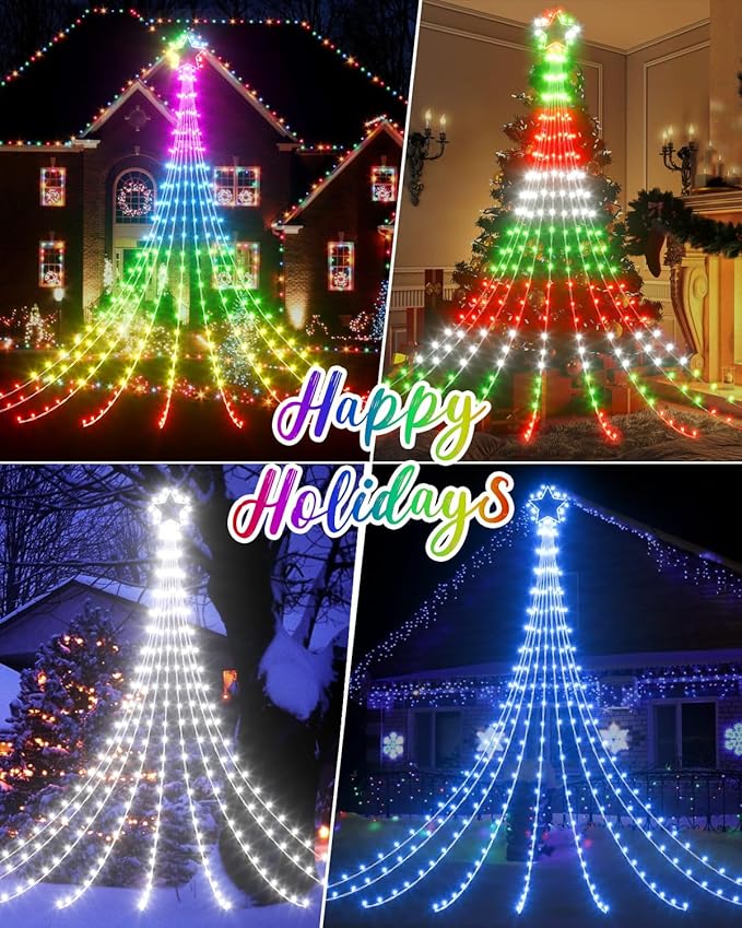 Smart Valentine's Lights Outdoor - 16.5ft App Controlled Color Changing LED Star String Lights with Music Sync, Custom Text & Pattern Design, 100+ Effects, Waterfall Star for Yard, Garden, Home Decor