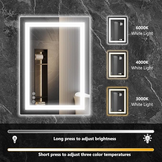 DUMOS 32"x 25" LED Bathroom Mirror with Lights, Anti-Fog Front Lit Backlit Lighted Wall Mounted Mirrors with Memory Function for Vanity, Makeup
