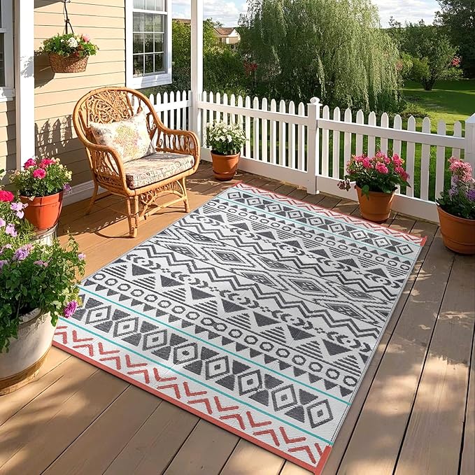 Outdoor Rugs Patio Camping Waterproof - 9x12 Plastic Straw Patio Rug Portable for Campers, Outside RVs Mat, Outdoor Area Carpet for Patios Clearance, Backyard Porch, Balcony, Picnic