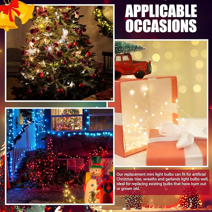 Mudder 200 Count 2.5V Christmas 50/100/150/200 Count Mini Incandescent Wire String Lights Replacement Bulbs Indoor/Outdoor Christmas Lights Decorations for Home Xmas Tree(Vibrant Color)