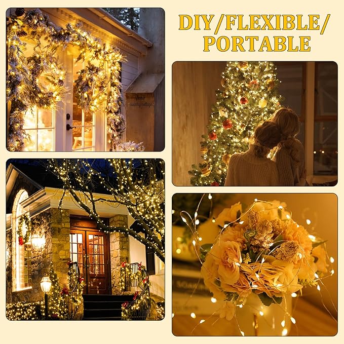 2 Pack Led Fairy Lights Battery Operated String Lights Waterproof Silver Wire 7 Feet 20 Led Firefly Starry Moon Lights for DIY Wedding Party Bedroom Patio Christmas