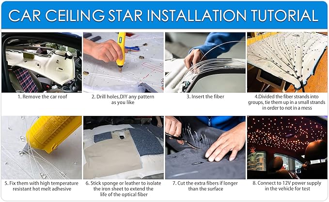 16W Twinkle 650pcs Starlight Headliner Kit, 0.03in 13.1ft Fiber Strands Small Size Star Lights for Car Roof with Remote Control/Bluetooth APP