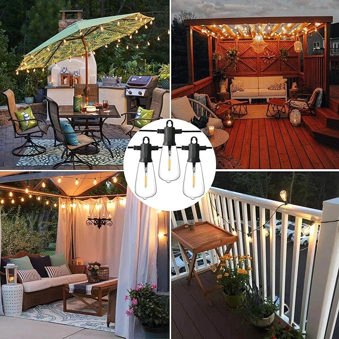 ZOTOYI Outdoor String Lights 50FT, Patio Lights with 27 LED Plastic ST38 Edison Bulbs(2 Spare), Waterproof IP65 Outside Hanging for Backyard, Garden, Cafe, Gazebo, PorchDimmable 2700K