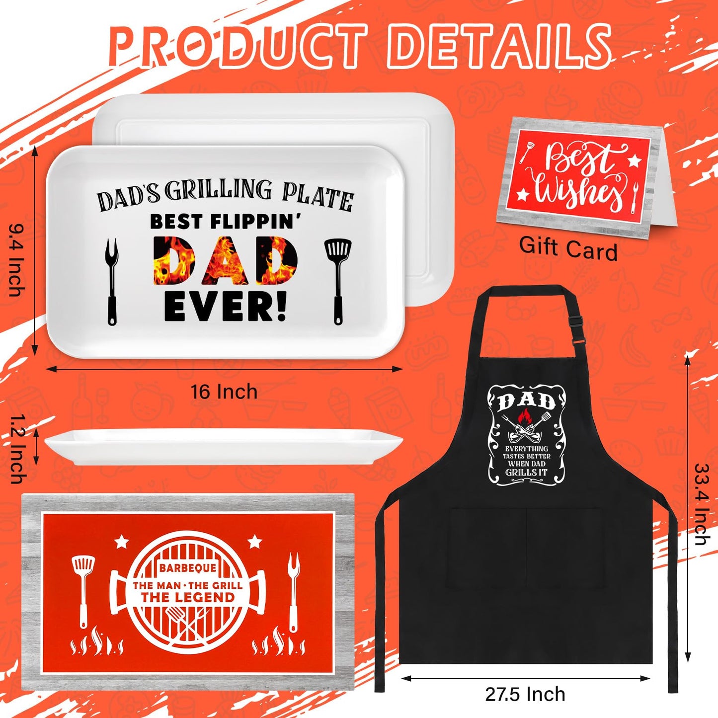 Fathers Day Dad Gifts from Daughter Son, Personalized Grilling Platter & Apron Set Birthday Gifts for Dad Papa Bonus Step Father in Law, Cool Grill BBQ Serving Tray Gift for Daddy Father's Day