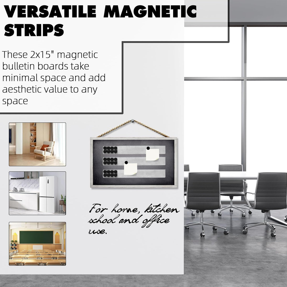 TonGass (6 Pcs, 2x15 Inches) Magnetic Strip with Adhesive Backing, Stainless Steel Strips Bulletin Bar Board, Metal Magnetic Strips for Wall with 48 Pcs Magnets for Home, Office, School Use