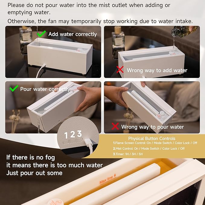 Fireplace Flame Air Diffuser Humidifier,7 Colors Aromatherapy Essential Oil Diffuser,Ultrasonic Aroma Humidifier with Timer for Home,Bedroom,Office,Yoga (White, L)