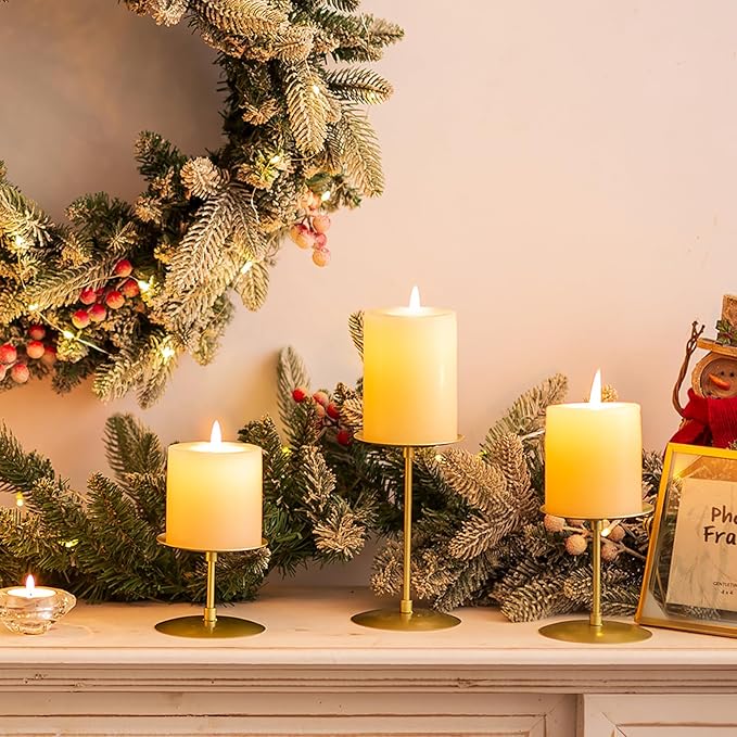 Pillar Candle Holders Candle Plates - Set of 6 Candelabra Candle Stand Iron Plate Minimalism Modern Home Mantel Dinning Table Christmas Decorations Centerpiece for Wedding, Party, Events, Gold