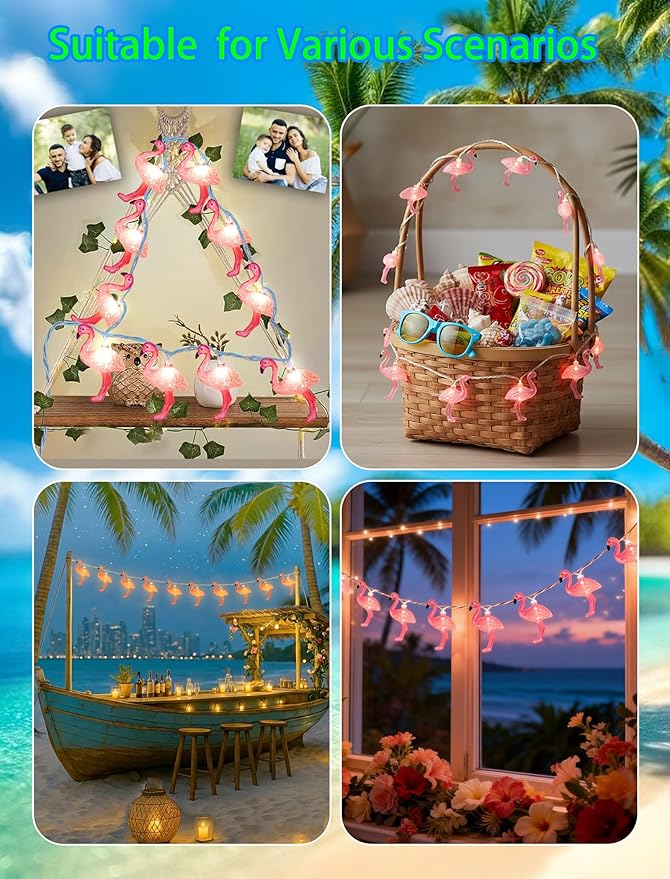 Pink Flamingo Outdoor String Lights, 8.5Ft Summer Patio String Lights, Outdoor Party Lights for Bedroom Birthday Wedding Holiday Summer Themed, Tropical Party Décor, Flamingo Decoration
