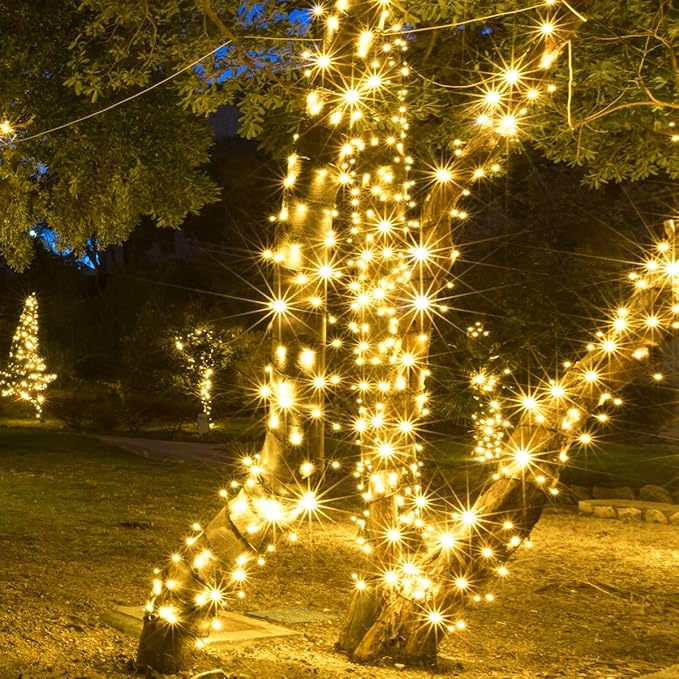 5mm LED Wide Angle Warm White Prelamped Light Set, Green Wire - 70 5mm Warm White LED Christmas Lights, 4" Spacing