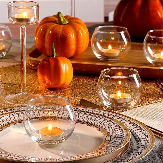 Lamorgift Glass Tealight Candle Holder Set of 12- Round Clear Votive Candle Holders for Table Decor, Party& Wedding Decorations