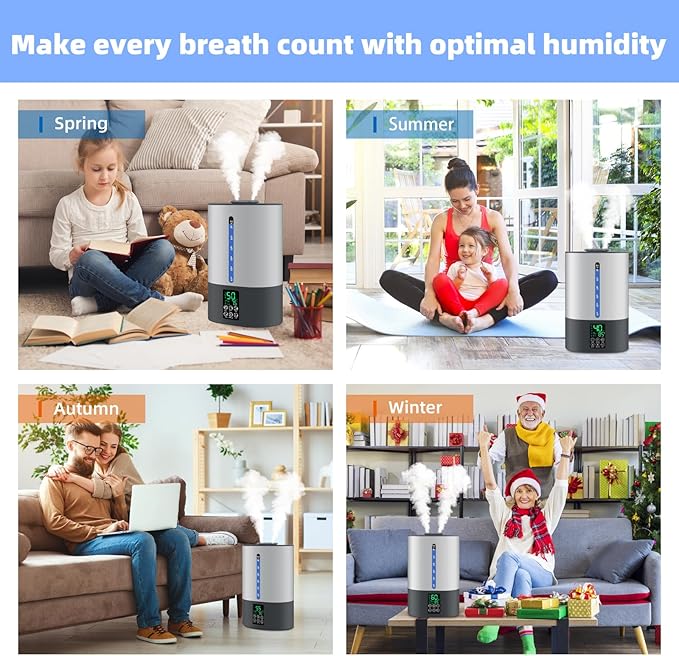 6L Humidifiers for Bedroom Large Room Home,Cool and Warm Humidifier for Baby and Plants Mist Top Fill Desk Humidifiers Essential Oil Diffuser, Quiet with Adjustable Mist,360°Nozzle-Grey