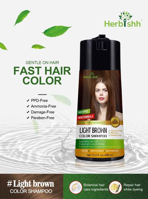 Herbishh C2 Combo (Color + Condition) with Light Brown Hair Color Shampoo Pack of 2 (400ml) + Hair Mask 150gm - Hair Dye Shampoo for Grey Hair | Gift Set for Parents, Men and Women |