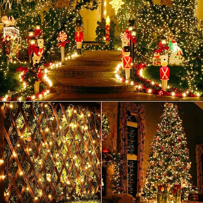 Brizled Outdoor Christmas Lights, 78.74ft 240 LED Christmas Lights, Plug in Christmas Tree Lights Connectable, 8 Modes Mini Led String Lights Waterproof for Indoor Outside Xmas Decorations Warm White
