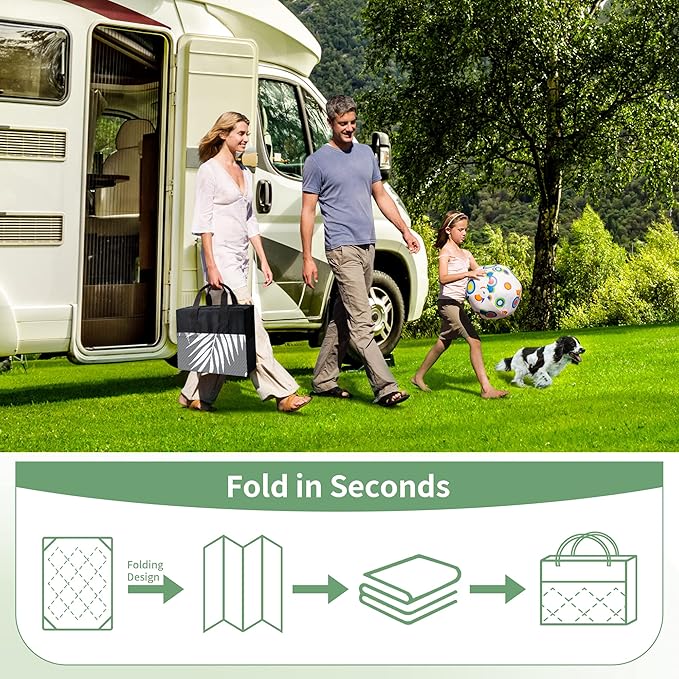 GENIMO Outdoor Rug 4' x 6' Waterproof for Patios Clearance, Reversible Outdoor Plastic Straw Camping Rug Carpet, Large Area Rugs Mats for RV, Camper, Deck, Balcony, Porch, Beach, Picnic, Grey&White