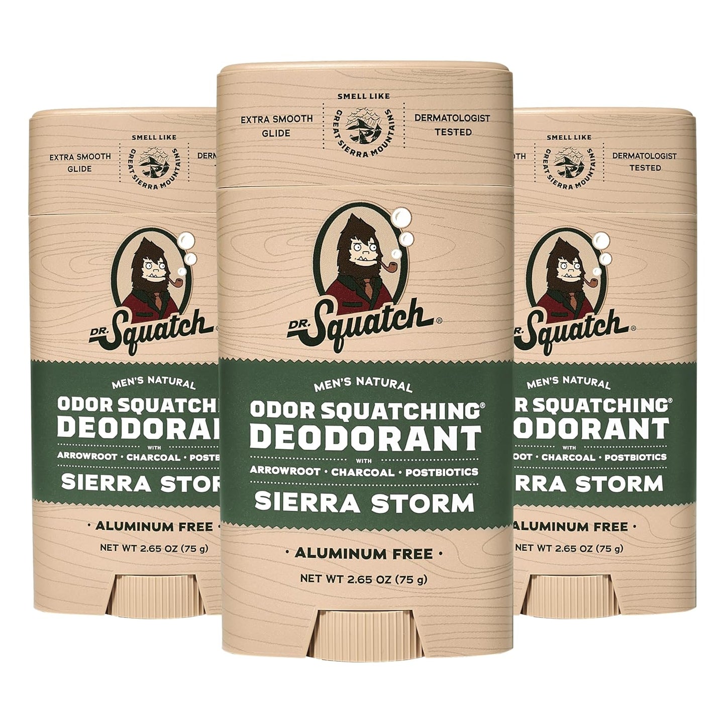 Dr. Squatch Natural Deodorant for Men - Sierra Storm â Smells Like Giant Mountain Sequoias - Odor-Squatching Men's Deodorant Aluminum Free (2.65 oz, 3 Pack)