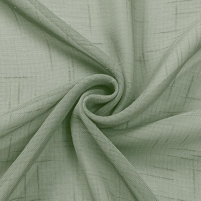 Aiyufeng Kirei Sage Green Linen Sheer Curtains 84 Inch Length 2Panels Set, Flax Textured Semi Sheer Vertical Drapes Privacy with Light Filter for Home Office/Farm House, W40 x L84, Sage Green, 1 Pair