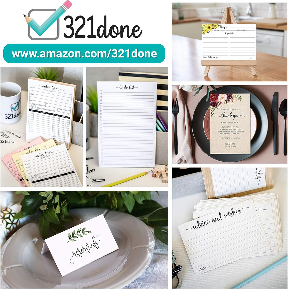 321Done 2-Part Blank Carbonless Pad, 4.25x5.5 Landscape, Made in USA, Cute Carbon Copy Notebook for Memos, Sketching, Notes, Craft Boutique Business Receipt (50 Sets) White/Yellow