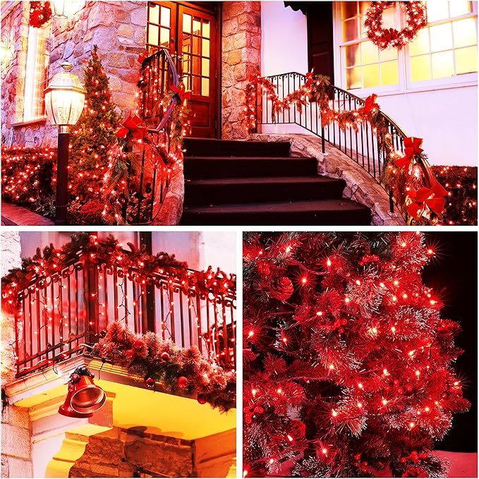 Red Christmas Lights - 100 Count Incandescent Lights with Green Wires - UL Certified, Connectable for Indoor/Outdoor Xmas, Wedding, Holiday, Party, Home Decorations