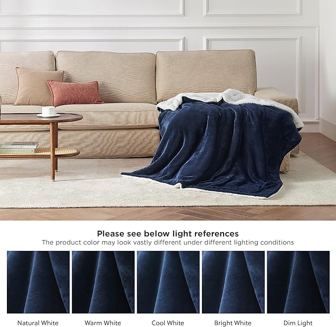 Bedsure GentleSoft Sherpa Fleece Throw Blanket for Couch - Thick and Warm Throw for Women and Men, Soft Fuzzy Plush Blanket for Winter, Navy, 50x60 Inches
