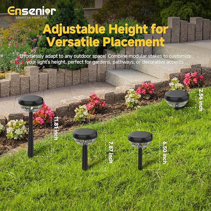 Ensenior Solar Pathway Lights Outdoor, 8-Pack Adjustable Height LED Lights Outdoor Waterproof IP65 for Garden Landscape, Auto On/Off Solar Powered Yard Lights for Walkway (Warm White)