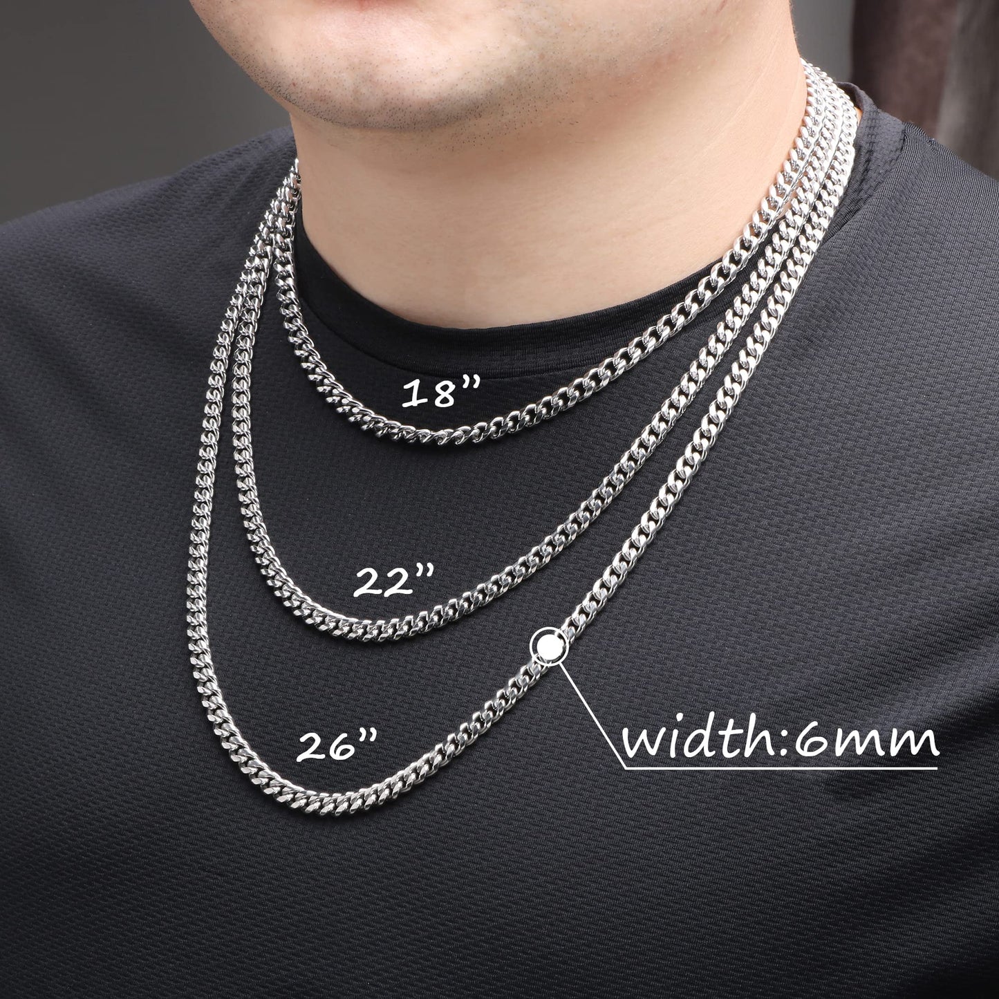 JoycuFF Birthday Gifts for Boyfriend Husband Anniversary Cuban Chain Necklace Stainless Steel Chain 6MM 26Inches Hip Hop Jewelry