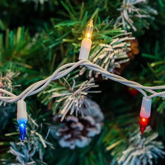 Dazzle Bright 4th of July Lights, 20FT 100 Count Independence Day Mini String Lights Plug in Waterproof Christmas for Outdoor Indoor Home Party Decorations, Red Blue and White
