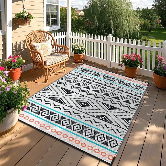 Outdoor Rugs Patio Camping Waterproof - 4x6 Plastic Straw Patio Rug Portable for Campers, Outside RVs Mat, Outdoor Area Carpet for Patios Clearance, Backyard Porch, Balcony, Picnic