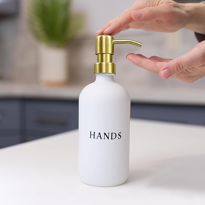 Glass Hand and Dish Soap Dispenser Set with Bamboo Tray – 16 oz Kitchen Soap Dispenser Set, Gold Pumps, Silicone Funnel – Modern Farmhouse Kitchen Sink Decor and Accessories
