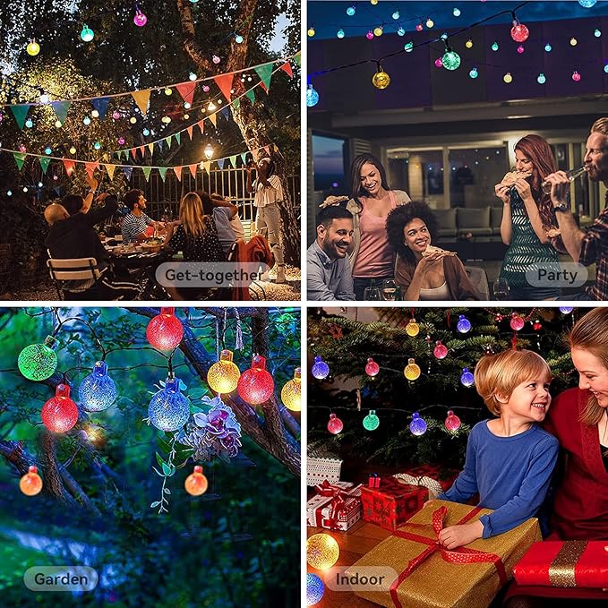 Solar String Lights Outdoor Waterproof IP65 9.3 Feet 20 LED 8 Modes Crystal Globe Fairy Light for Garden Parterre Terrace Decor,Wedding,Party,Camping(Multi-Colored)