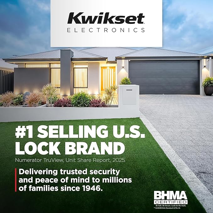 Kwikset Aura Reach Smart Lock Matter Over Thread and Bluetooth Enabled Keyless Entry Door Lock Deadbolt, BHMA Certified, Proximity Wakeup, Geofence Auto-Unlock Satin Nickel