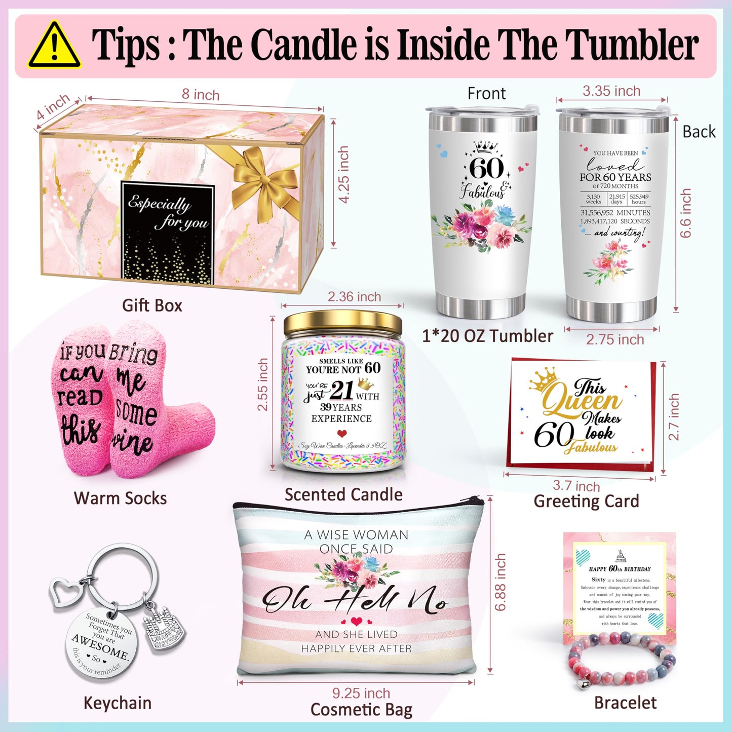 ShinnyWis 60th Birthday Gifts for Women,Happy 60th Birthday Gifts for Her Friends Mom Wife Sister Coworker,Tumblers Gifts Set for 60 Year Old Women,Funny 60 Birthday Gifts Ideas