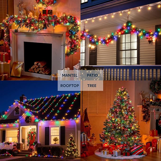 Joiedomi Multicolor Christmas String Lights,300(2x150) 62.4FT Christmas Fairy Tree Lights Plug in for Indoor Outdoor Xmas Decorations Patio Holiday Theme Party Yard House,Green Wire