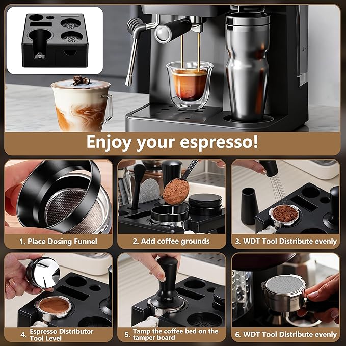 9 Pack Espresso Accessories Kit(Square),51mm Espresso Tool Kit | Espresso Tamping Station | Coffee Distributor Tamper | WDT Tool | Dosing Funnel | Mother's Day Gift for Espresso Lovers